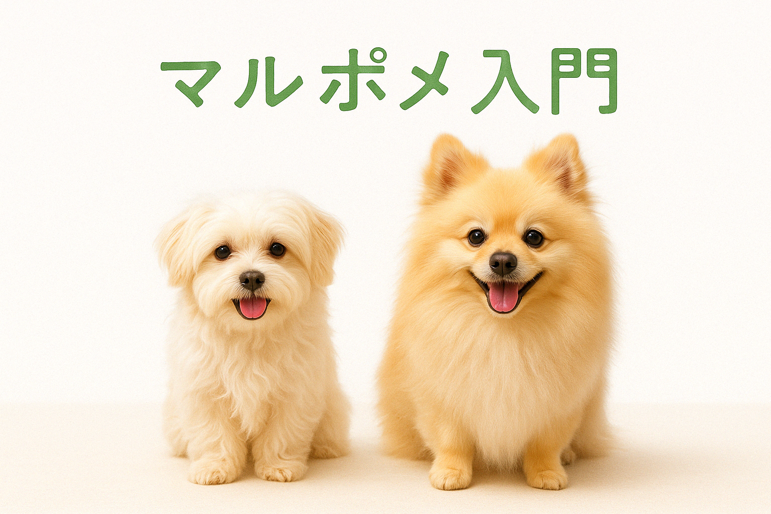 ふわふわなマルポメ2匹が並ぶ、入門編にぴったりのやさしいサムネイル画像