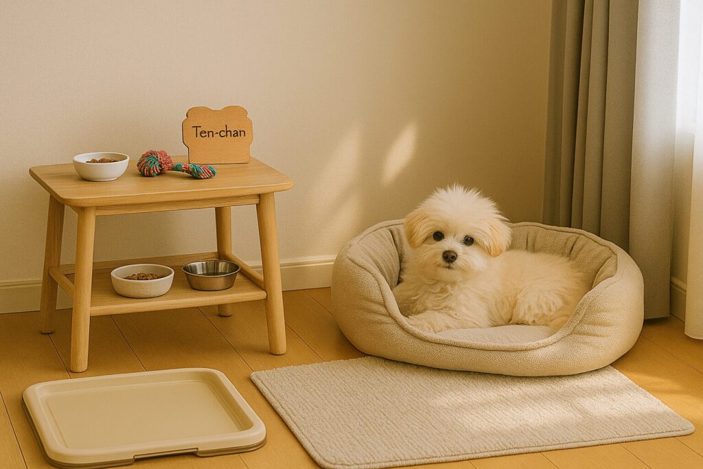 自分専用のベッドでくつろぐマルポメ